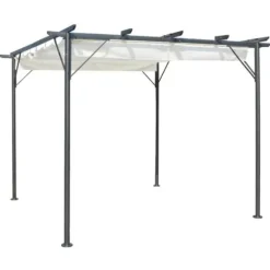 vidaXL pergola med tilbagetrækkeligt tag 3x3 m stål cremefarvet - Havebuer, espalierer & pergolaer