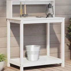 vidaXL plantebord med hylder 82,5x50x109,5 cm massivt fyrretræ hvid - Planteborde