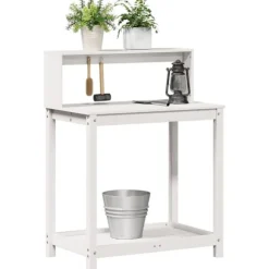 vidaXL plantebord med hylder 82,5x50x109,5 cm massivt fyrretræ hvid - Planteborde