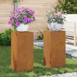 vidaXL Planteholdere 2 pcs Rusten 24 x 24 x 55 cm Forvitret stål