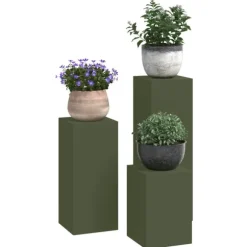 vidaXL Planteholdere 3 pcs Olivengrøn 24 x 24 x 75 cm Stål
