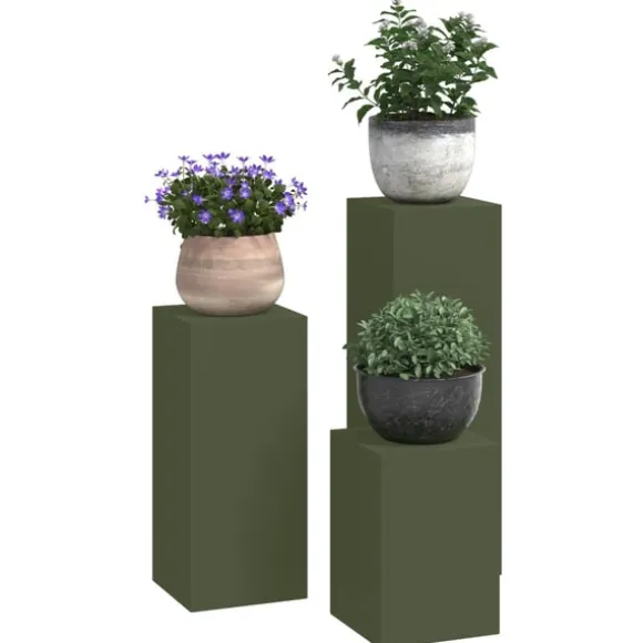 vidaXL Planteholdere 3 pcs Olivengrøn 24 x 24 x 75 cm Stål