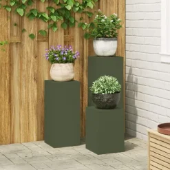 vidaXL Planteholdere 3 pcs Olivengrøn 24 x 24 x 75 cm Stål