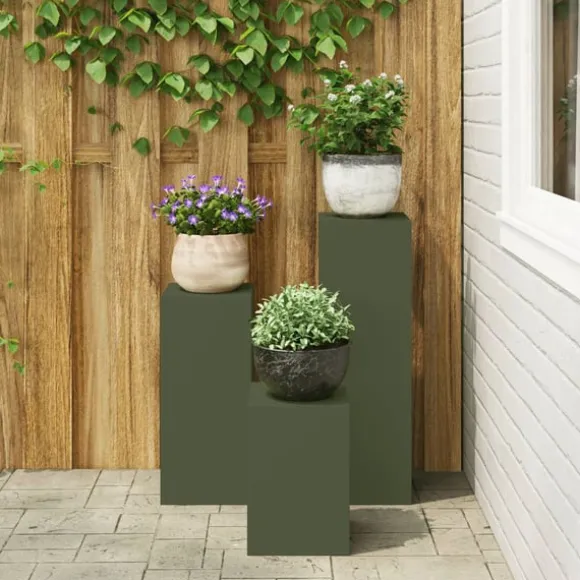 vidaXL Planteholdere 3 pcs Olivengrøn 24 x 24 x 75 cm Stål