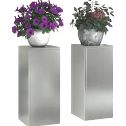 vidaXL Planteholdere 2 pcs Sølv 24 x 24 x 55 cm Galvaniseret stål