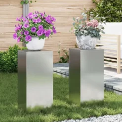 vidaXL Planteholdere 2 pcs Sølv 24 x 24 x 55 cm Galvaniseret stål