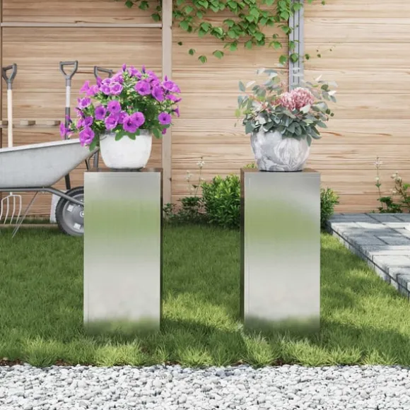 vidaXL Planteholdere 2 pcs Sølv 24 x 24 x 55 cm Galvaniseret stål