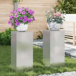 vidaXL Planteholdere 2 pcs Sølv 24 x 24 x 55 cm Rustfrit stål