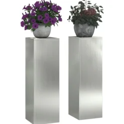 vidaXL Planteholdere 2 pcs Sølv 24 x 24 x 75 cm Galvaniseret stål