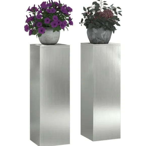 vidaXL Planteholdere 2 pcs Sølv 24 x 24 x 75 cm Galvaniseret stål