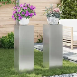 vidaXL Planteholdere 2 pcs Sølv 24 x 24 x 75 cm Galvaniseret stål