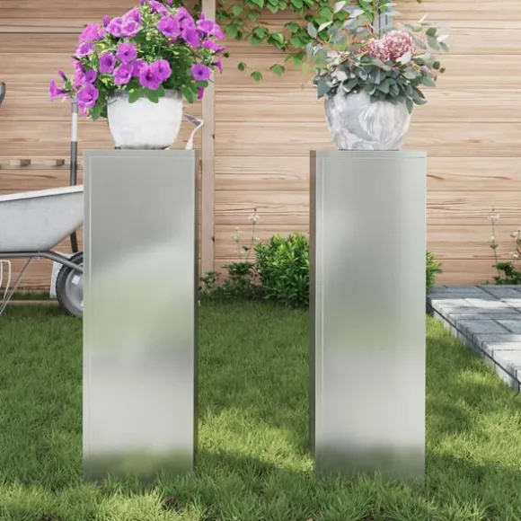 vidaXL Planteholdere 2 pcs Sølv 24 x 24 x 75 cm Galvaniseret stål