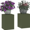 vidaXL Planteholdere 2 pcs Olivengrøn 24 x 24 x 35 cm Stål