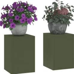 vidaXL Planteholdere 2 pcs Olivengrøn 24 x 24 x 35 cm Stål