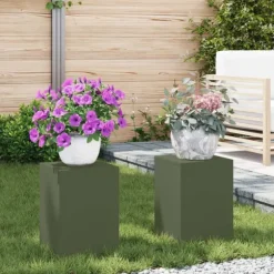 vidaXL Planteholdere 2 pcs Olivengrøn 24 x 24 x 35 cm Stål