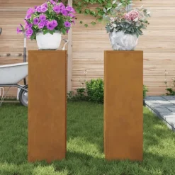 vidaXL Planteholdere 2 pcs Rusten 24 x 24 x 75 cm Forvitret stål