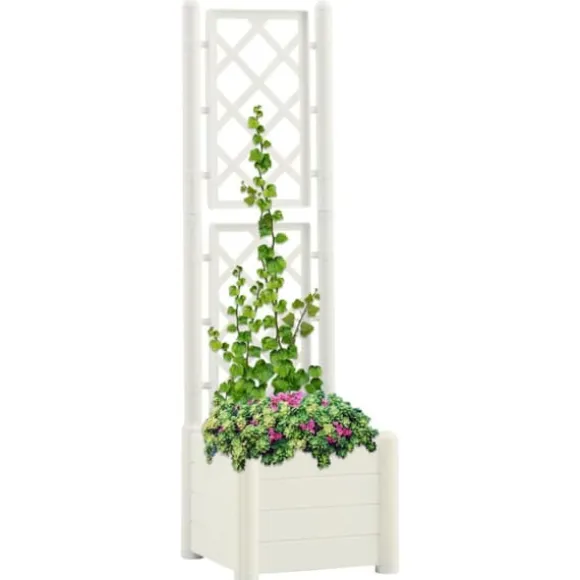vidaXL plantekasse med espalier 43x43x142 cm PP hvid - Plantekrukker