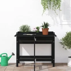 vidaXL plantekasse med foldbar bordplade massivt fyrretræ sort - Plantekrukker