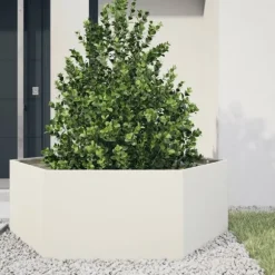 vidaXL plantekasse 138x120x45 cm sekskantet stål hvid