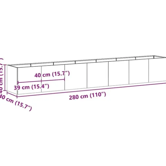 vidaXL plantekasse 280x40x40 cm galvaniseret stål