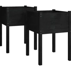vidaXL plantekasser 2 stk. 50x50x70 cm massivt fyrretræ sort - Plantekrukker