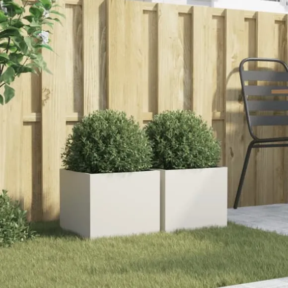 vidaXL plantekasser 2 stk. 32x30x29 cm koldvalset stål hvid - Plantekrukker