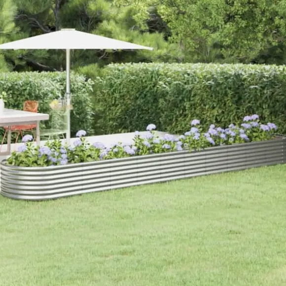 vidaXL plantekrukke 440x80x36 cm pulverlakeret stål sølvfarvet - Plantekrukker