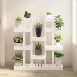 vidaXL plantestativ 104,5x25x109,5 cm massivt fyrretræ hvid - Planteborde