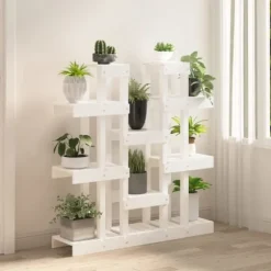 vidaXL plantestativ 104,5x25x109,5 cm massivt fyrretræ hvid - Planteborde