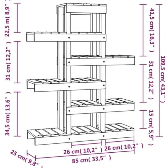 vidaXL plantestativ 85x25x109,5 cm massivt fyrretræ grå - Planteborde