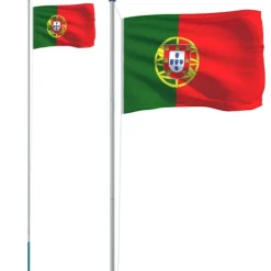 vidaXL Portugal flag og flagstang 6,23 m aluminium