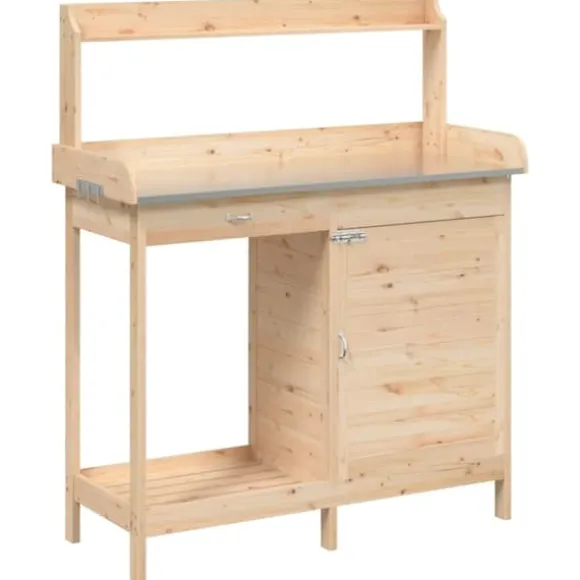 vidaXL pottebænk med skab 110,5x45x124,5 cm massivt grantræ - Planteborde
