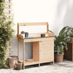 vidaXL pottebænk med skab 110,5x45x124,5 cm massivt grantræ - Planteborde
