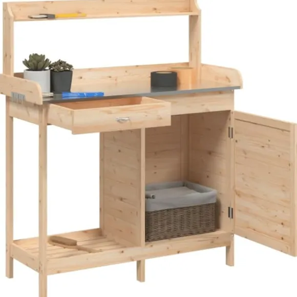 vidaXL pottebænk med skab 110,5x45x124,5 cm massivt grantræ - Planteborde