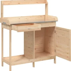 vidaXL pottebænk med skab 110,5x45x124,5 cm massivt grantræ - Planteborde