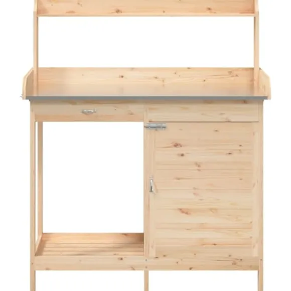 vidaXL pottebænk med skab 110,5x45x124,5 cm massivt grantræ - Planteborde