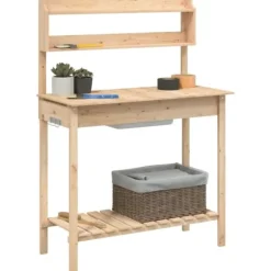 vidaXL pottebænk med vask 147,5x44x139,5 cm massivt grantræ - Planteborde