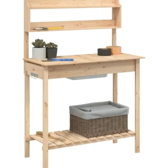 vidaXL pottebænk med vask 147,5x44x139,5 cm massivt grantræ - Planteborde