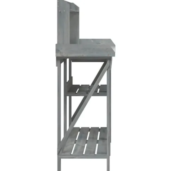 vidaXL pottebord med hylder massivt fyrretræ grå - Planteborde