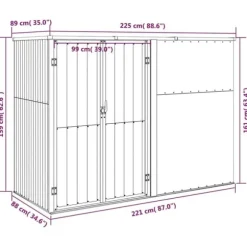vidaXL redskabsskur til haven 225x89x161 cm galvaniseret stål brun - Skure & Redskabsskure