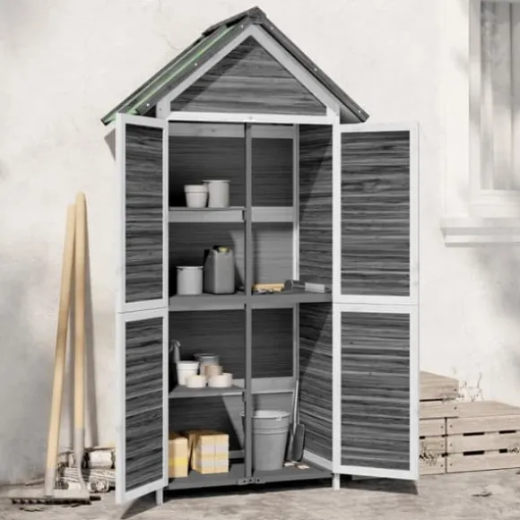 vidaXL redskabsskur til haven 89x52,5x175 cm massivt fyrretræ grå - Skure & Redskabsskure