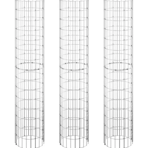 vidaXL rundt gabion-havebede 3 stk. Ø30x150 cm galvaniseret stål - Plantekrukker
