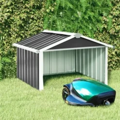 vidaXL skur til robotplæneklipper 92x97x63 cm galvaniseret stål grå - Skure & Redskabsskure