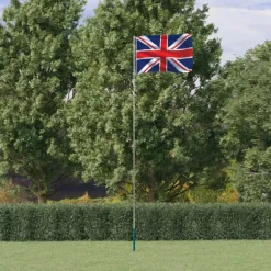 vidaXL Storbritannien flag og flagstang 5,55 m aluminium
