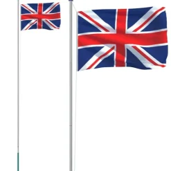 vidaXL Storbritannien flag og flagstang 6,23 m aluminium