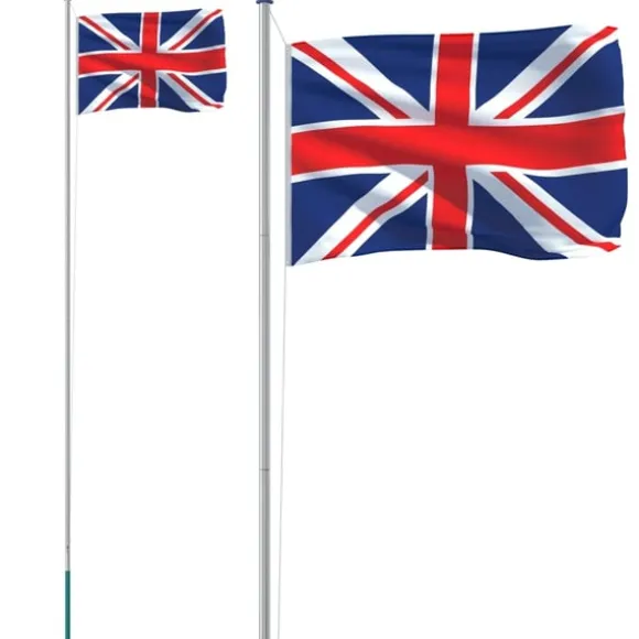 vidaXL Storbritannien flag og flagstang 6,23 m aluminium