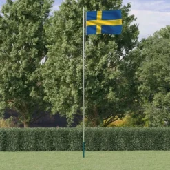 vidaXL Sverige flag og flagstang 6,23 m aluminium