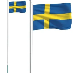 vidaXL Sverige flag og flagstang 6,23 m aluminium - Flag & vimpler