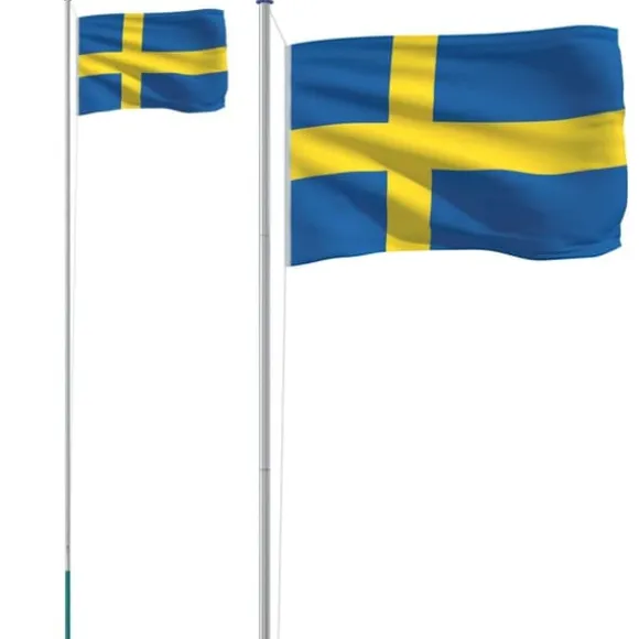 vidaXL Sverige flag og flagstang 6,23 m aluminium - Flag & vimpler