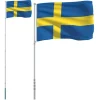 vidaXL Sverige flag og flagstang 5,55 m aluminium